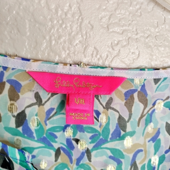 Lilly Pulitzer Jupiter Silk Maxi Caftan Blue Grotto SILK Fan Dress Sz L/Xl - Picture 6 of 9